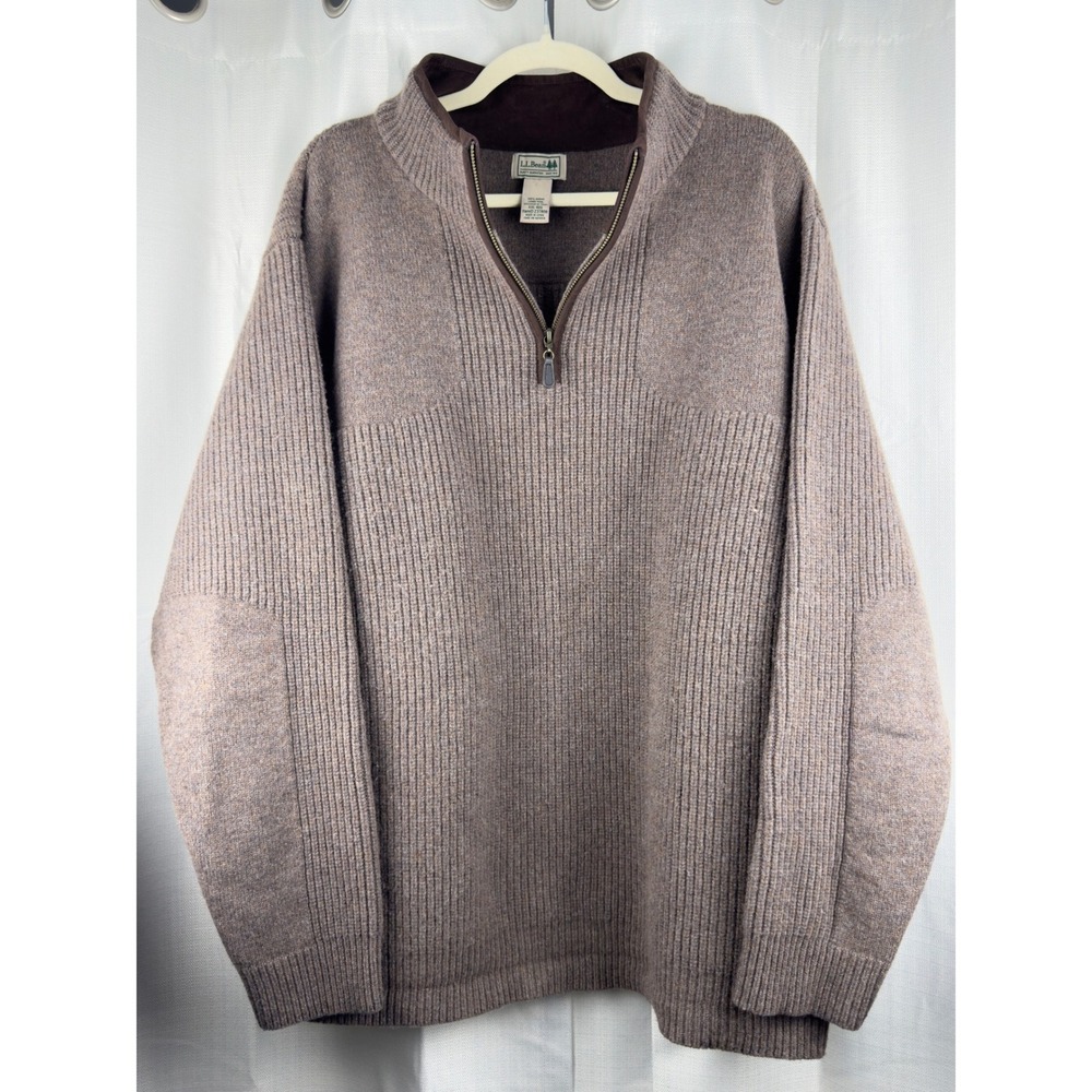 Vintage LL Bean Mens XXL Waterfowl Merino Lambswool 1/4 Zip Sweater Brown Knit